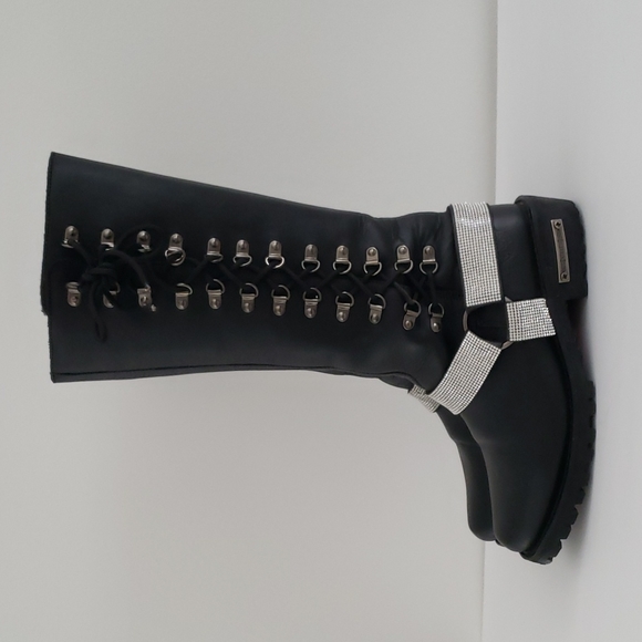 Milwaukee tall leather lace-up harness boots with bling - Picture 4 of 16